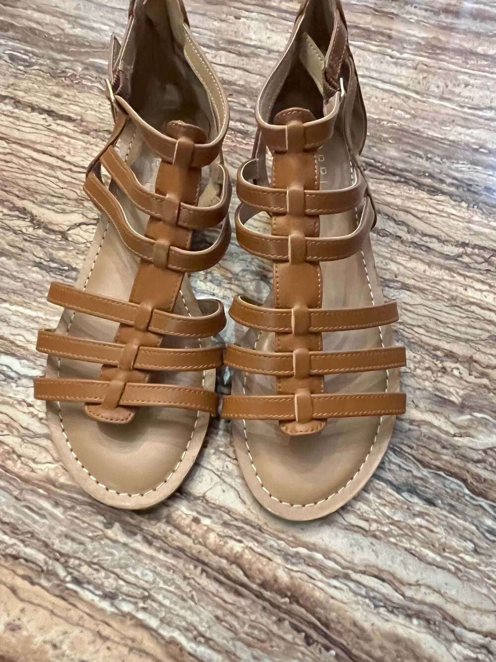 Esprit Women's Brown Faux Leather Gladiator Wedge Sandals with Back Zipper